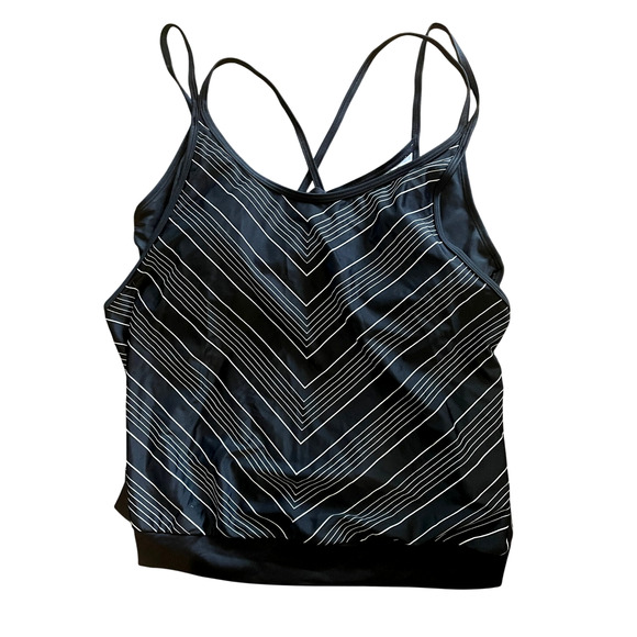 NEW Athleta 38D/DD Chevron Tankini Swim Top Built In Bra Tank Bathing Suit Black - Picture 2 of 5